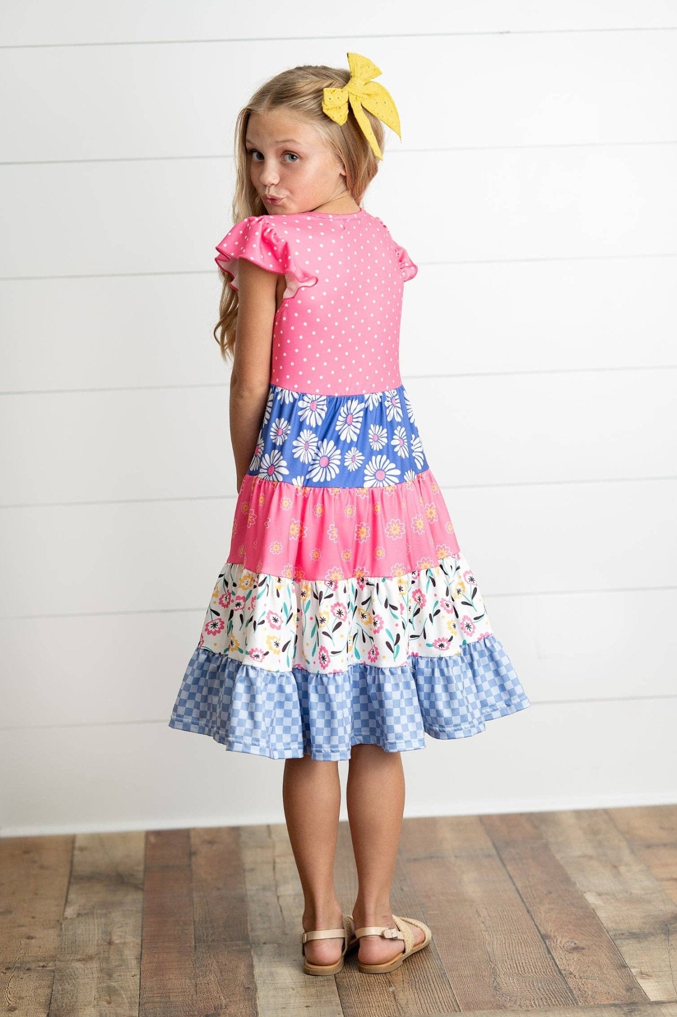 Kids Ava Hot Pink Blue Floral Tiered Ruffles Spring Dress - Tiny Tots Boutique