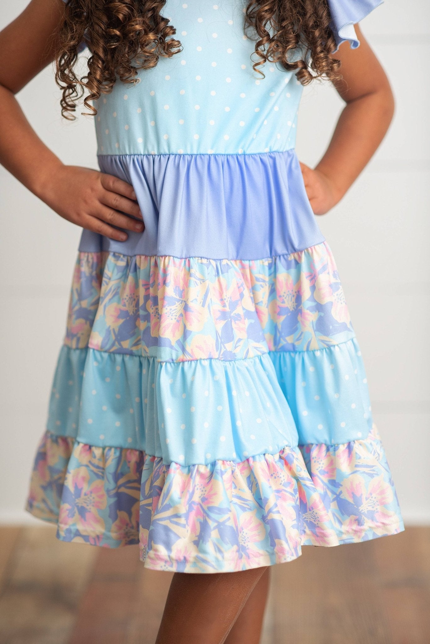 Kids Blue & Purple Polka Dot Floral Tiered Easter Dress - Tiny Tots Boutique