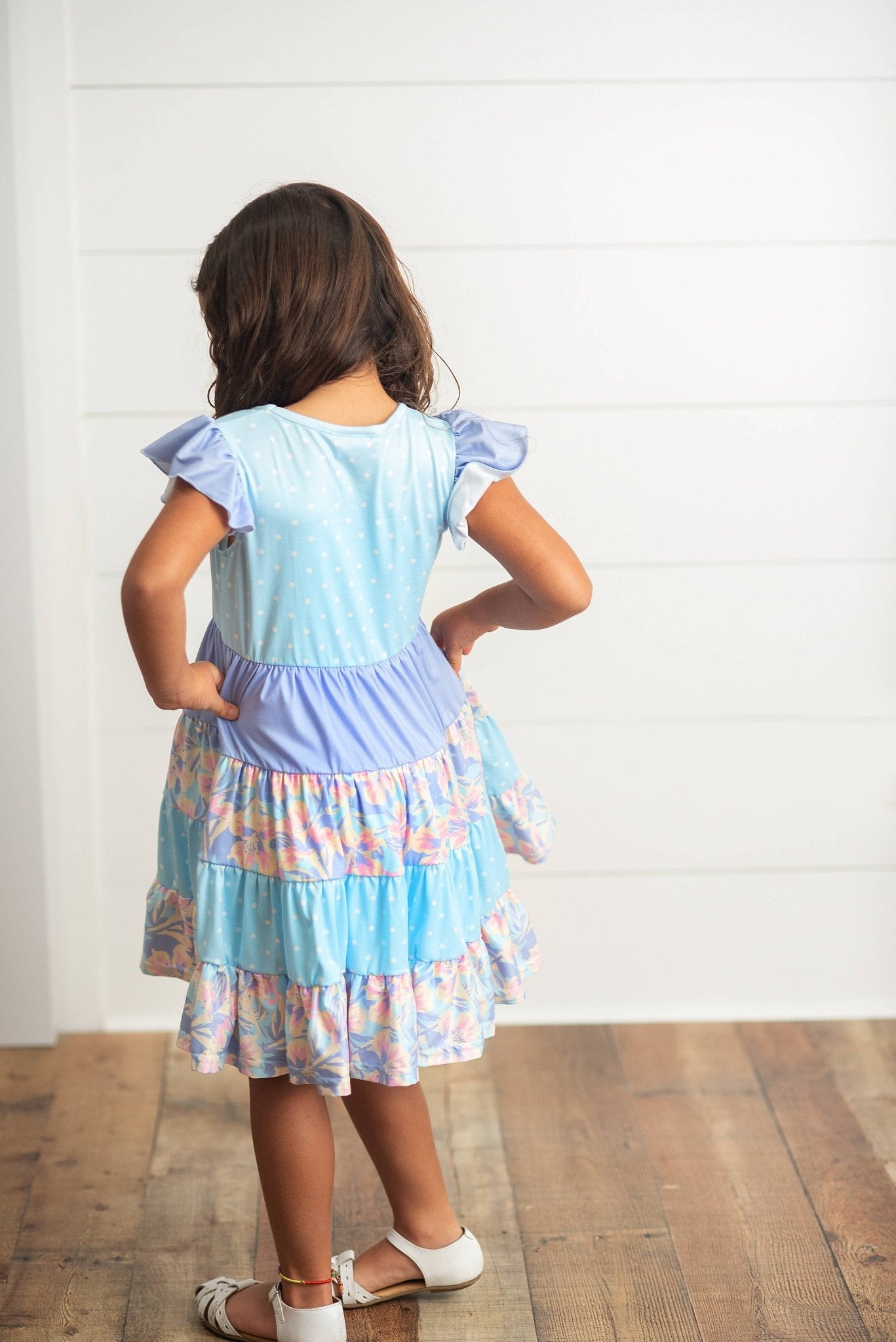 Kids Blue & Purple Polka Dot Floral Tiered Easter Dress - Tiny Tots Boutique