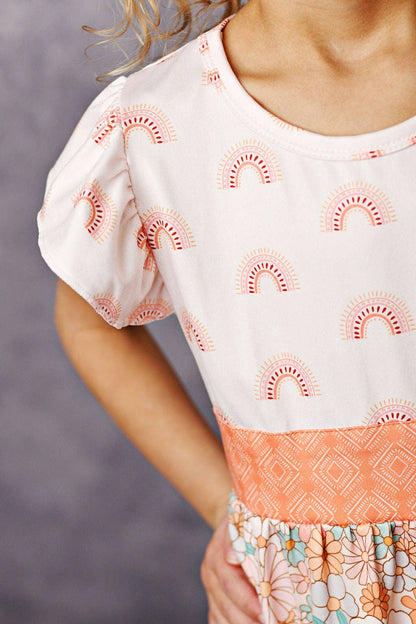 Kids Boho Floral & Rainbow Tiered Spring Summer Dress - Tiny Tots Boutique