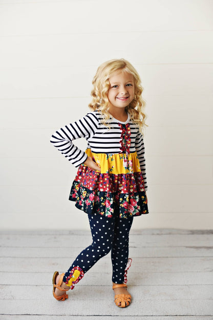 Kids Burgundy & Navy 3 Tiered Two Piece Fall Winter Pant Set - Tiny Tots Boutique