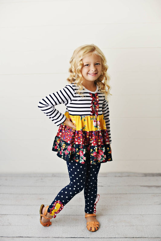 Kids Burgundy & Navy 3 Tiered Two Piece Fall Winter Pant Set - Tiny Tots Boutique