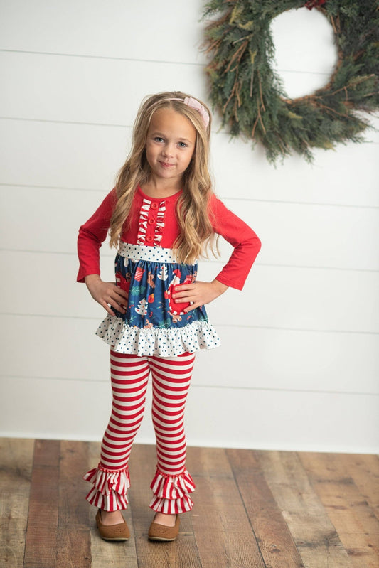 Kids Christmas Holiday Candy Cane Stripe Ruffle Pocket Set - Tiny Tots Boutique
