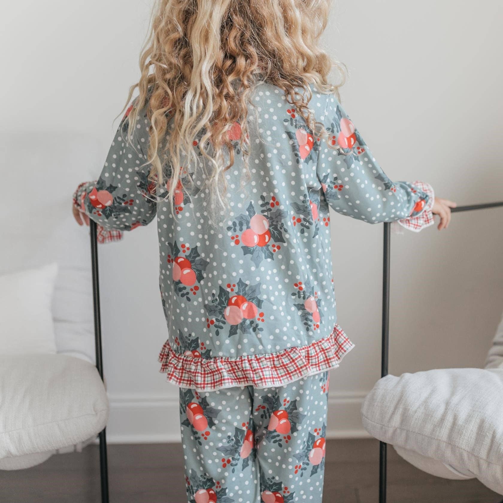 Kids Holly Berry Pocket Button Christmas Lounge Play Set - Tiny Tots Boutique