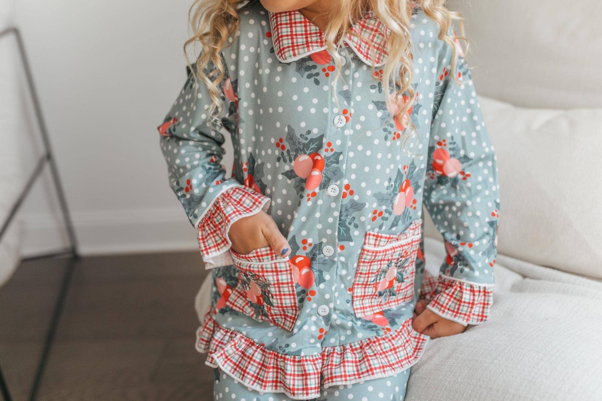 Kids Holly Berry Pocket Button Christmas Lounge Play Set - Tiny Tots Boutique