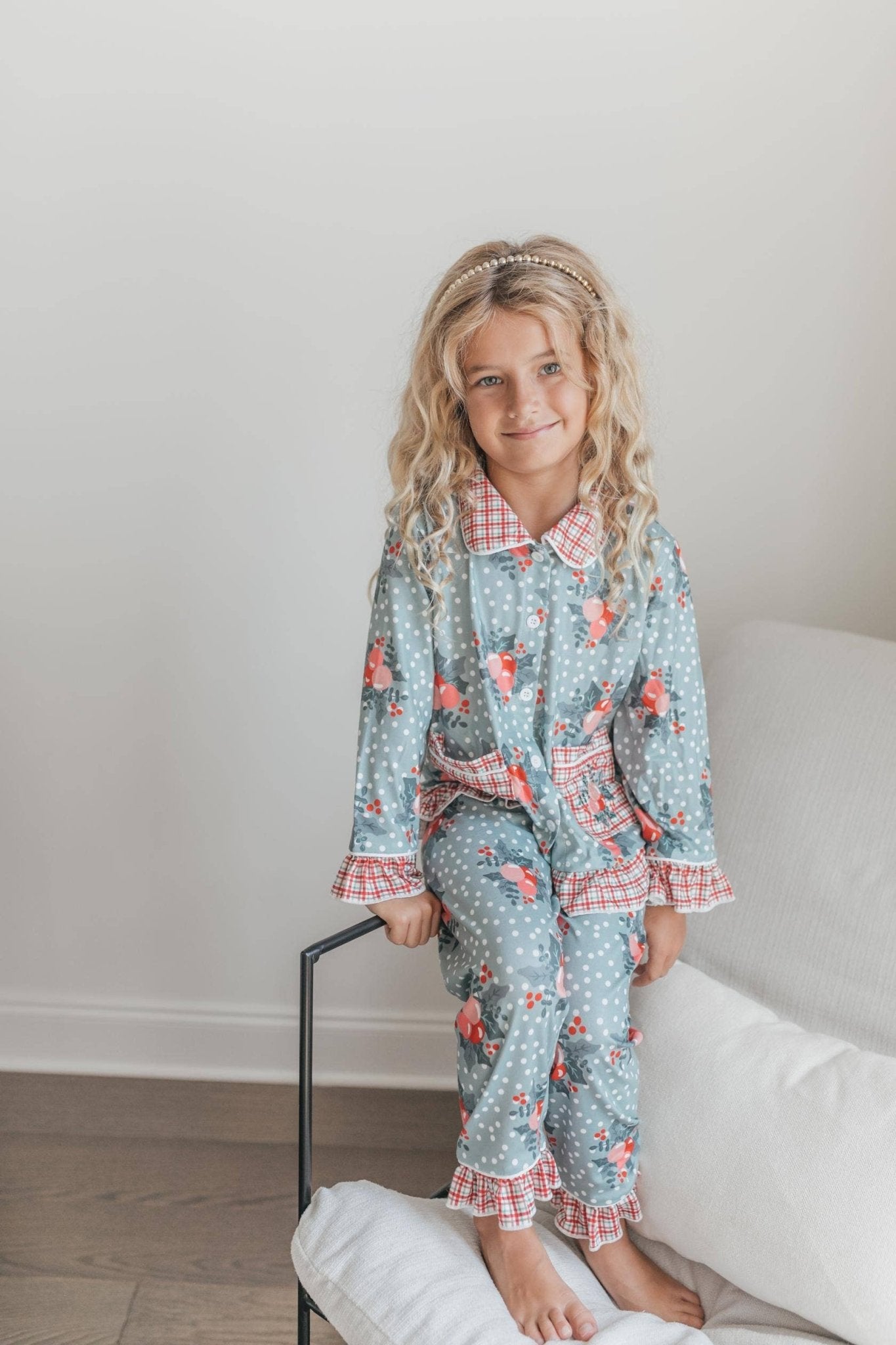 Kids Holly Berry Pocket Button Christmas Lounge Play Set - Tiny Tots Boutique