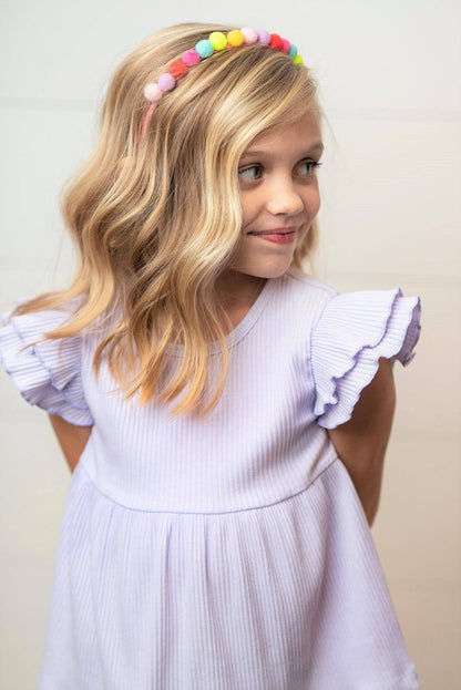 Kids Lavender Double Ruffle Flutter Sleeve Spring Shirt - Tiny Tots Boutique