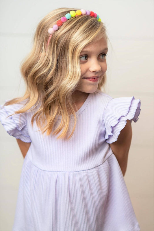 Kids Lavender Double Ruffle Flutter Sleeve Spring Shirt - Tiny Tots Boutique