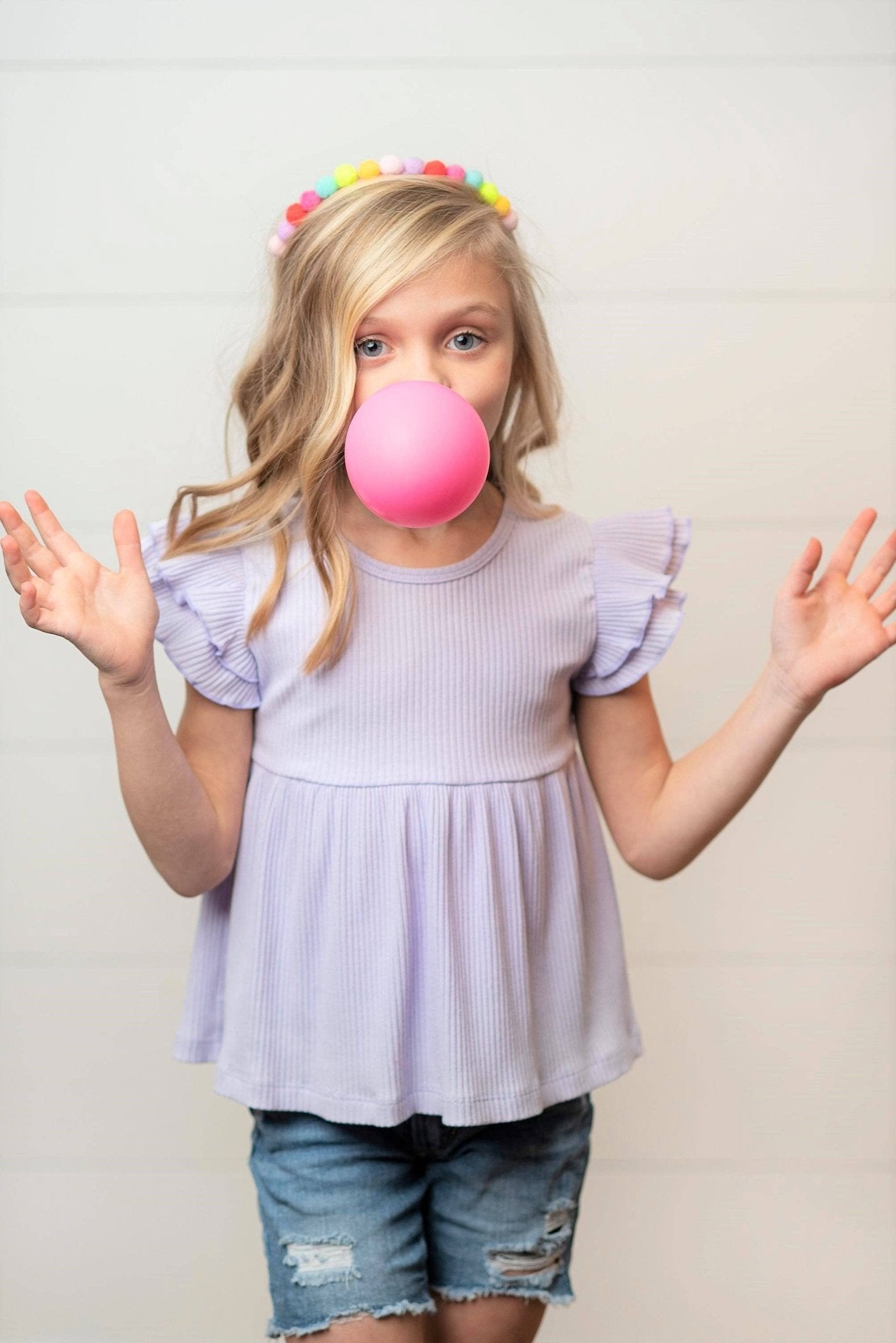 Kids Lavender Double Ruffle Flutter Sleeve Spring Shirt - Tiny Tots Boutique