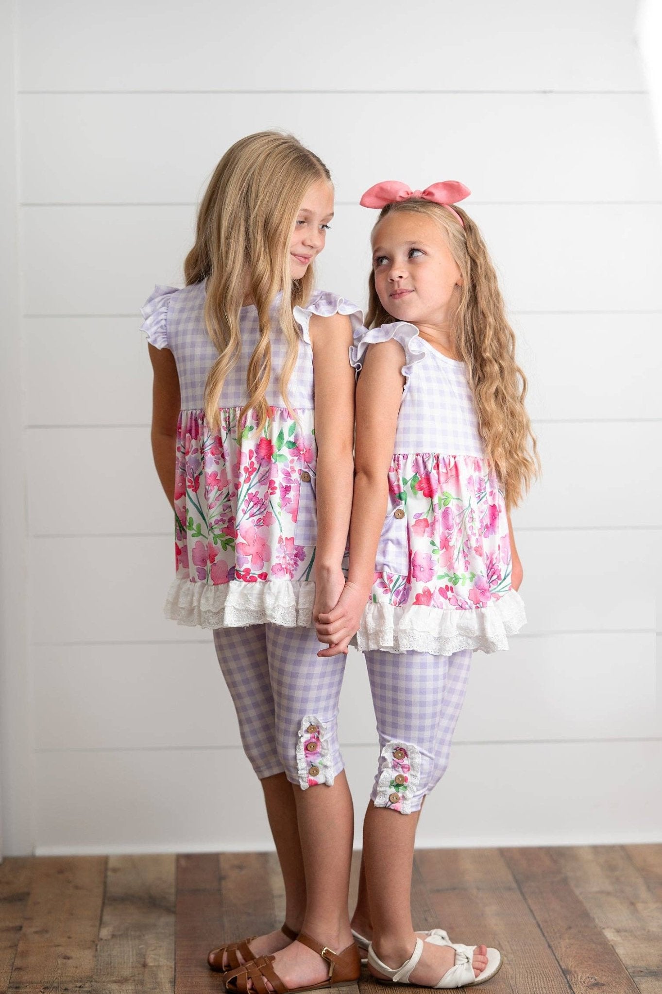 Kids Lavender Gingham & Floral Capri Ruffle Spring Set - Tiny Tots Boutique