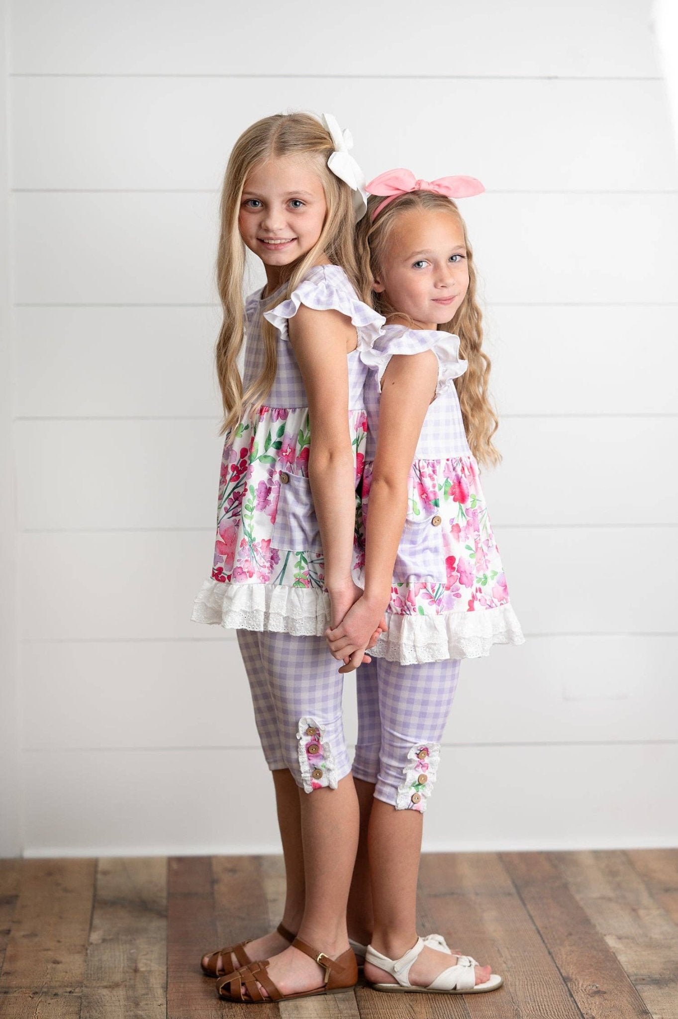 Kids Lavender Gingham & Floral Capri Ruffle Spring Set - Tiny Tots Boutique