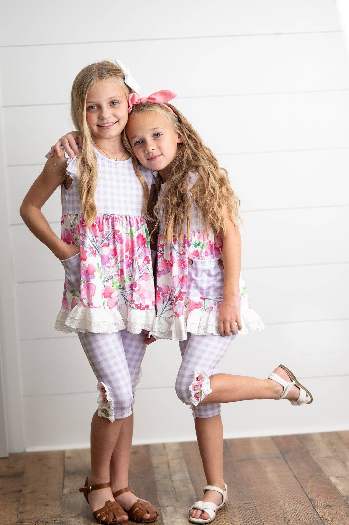 Kids Lavender Gingham & Floral Capri Ruffle Spring Set - Tiny Tots Boutique