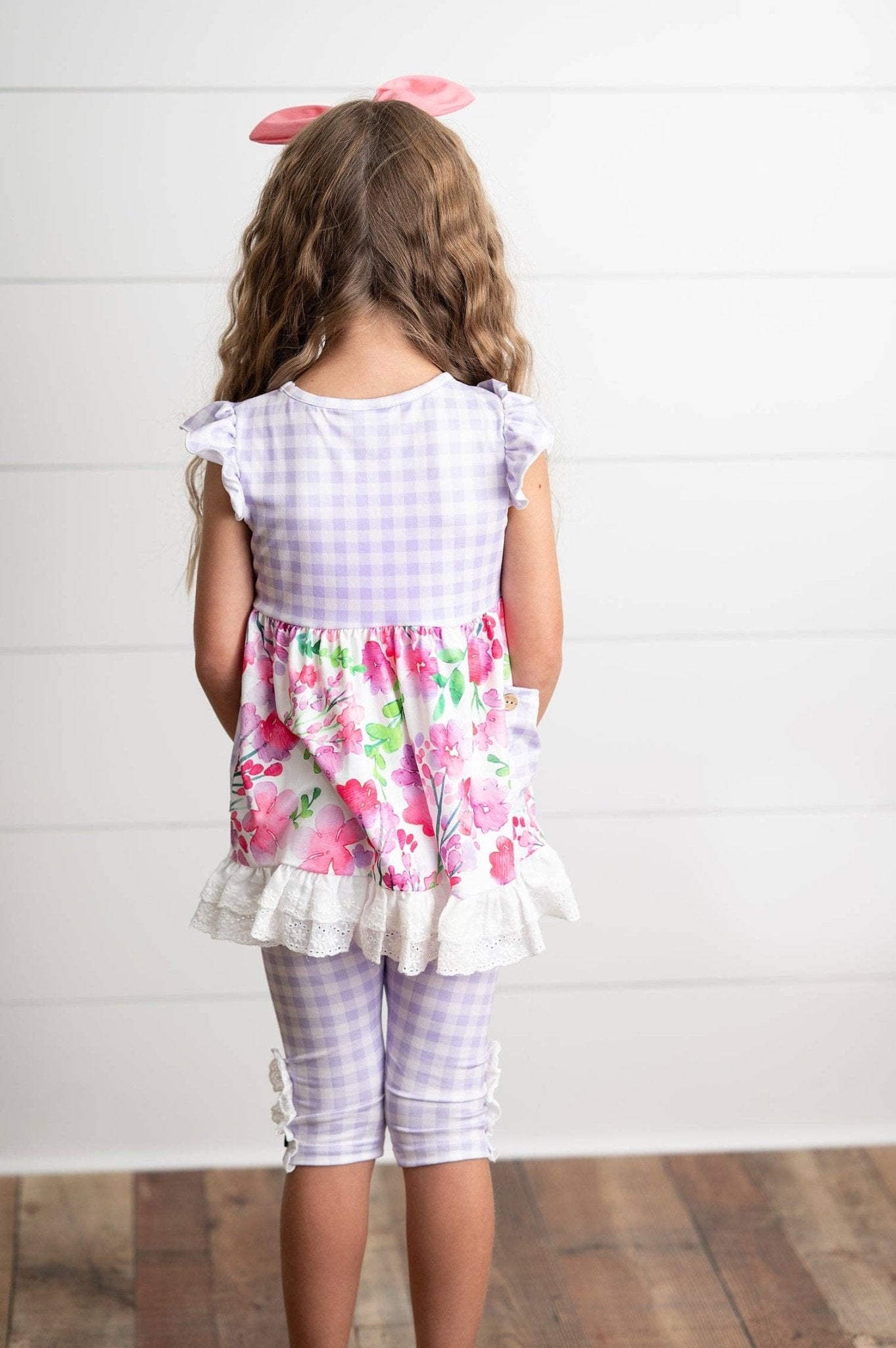 Kids Lavender Gingham & Floral Capri Ruffle Spring Set - Tiny Tots Boutique