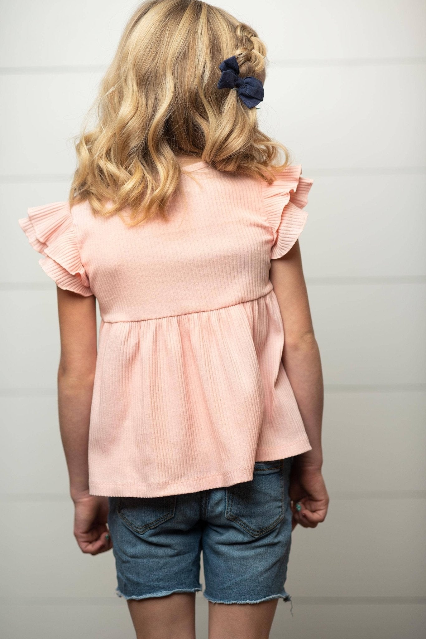 Kids Light Pink Double Ruffle Flutter Sleeve Summer Shirt - Tiny Tots Boutique