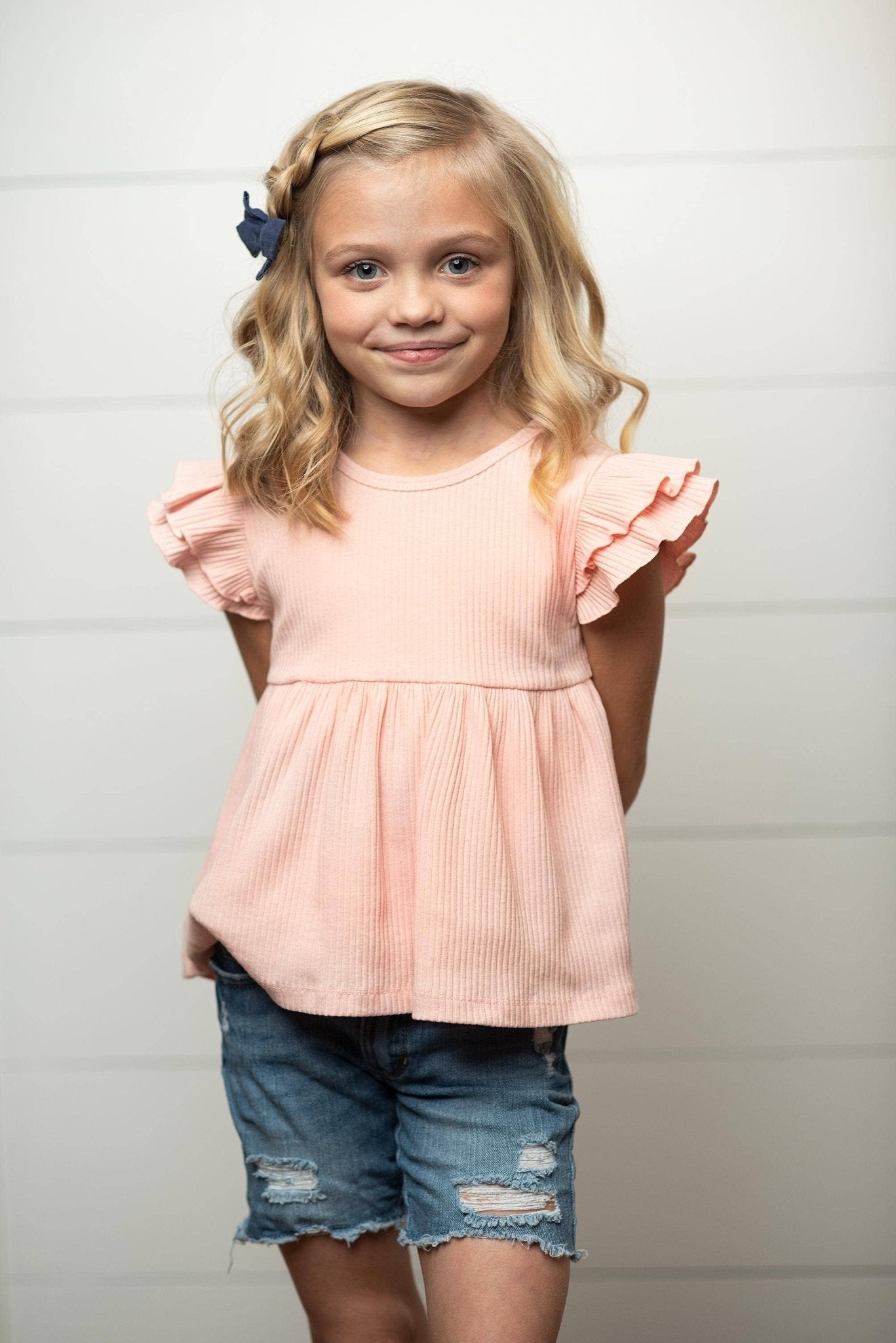 Kids Light Pink Double Ruffle Flutter Sleeve Summer Shirt - Tiny Tots Boutique