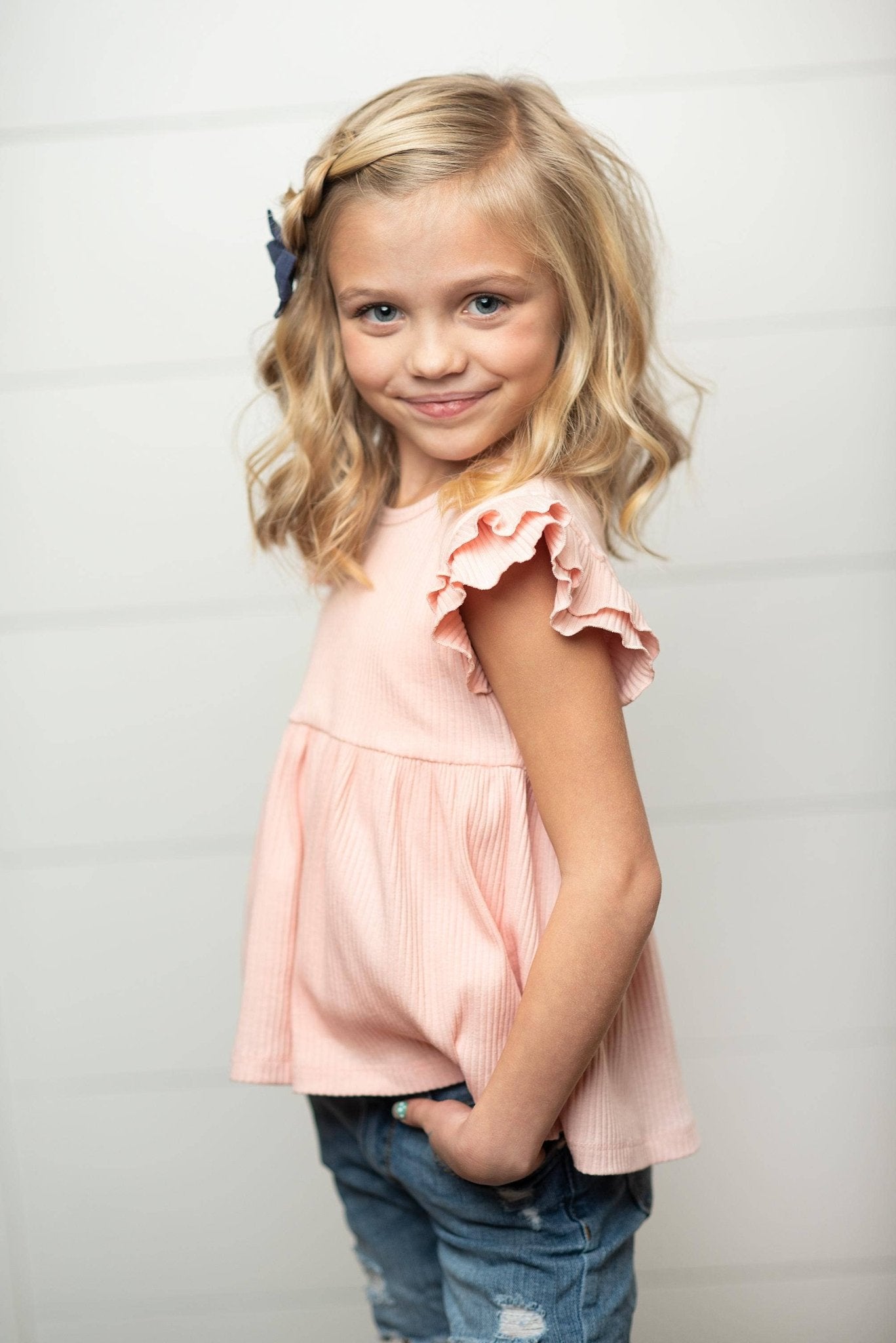 Kids Light Pink Double Ruffle Flutter Sleeve Summer Shirt - Tiny Tots Boutique