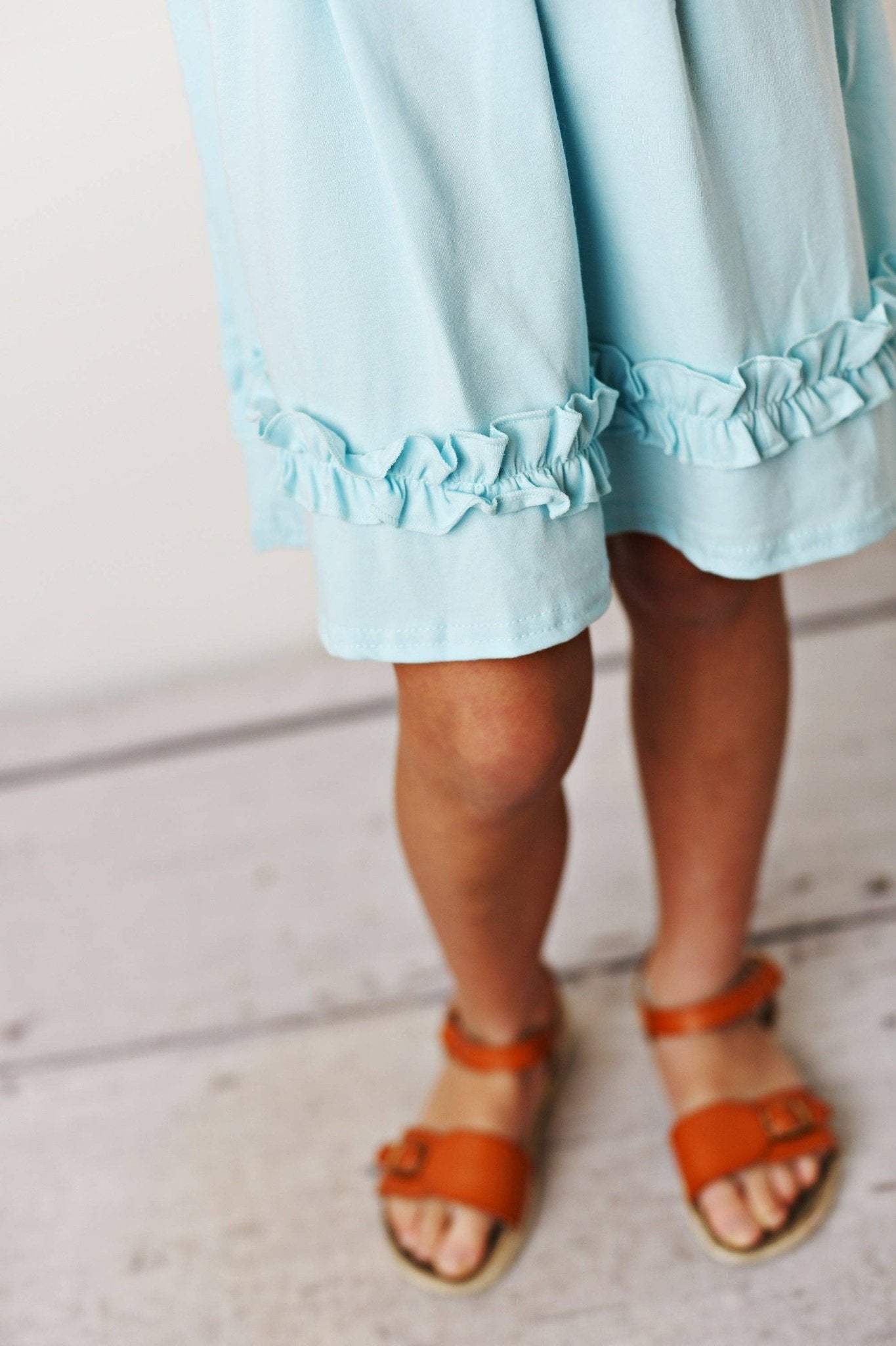 Kids Pastel Blue Ruffle Button Spring Summer Dress - Tiny Tots Boutique