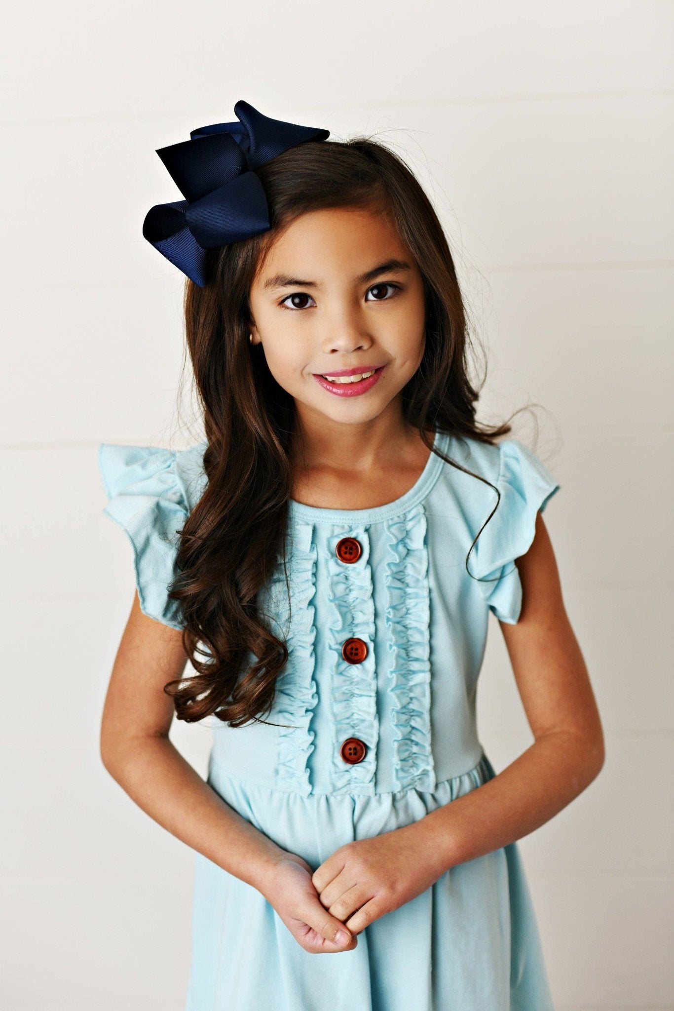 Kids Pastel Blue Ruffle Button Spring Summer Dress - Tiny Tots Boutique