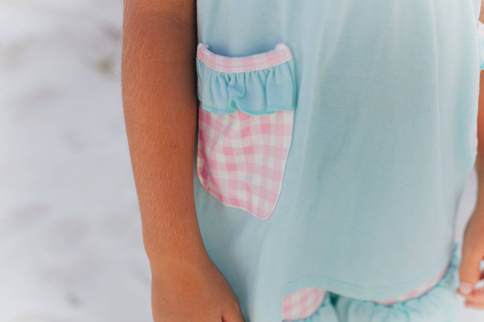 Kids Pastel Ice Cream Gingham Ruffle Spring Summer Short Set - Tiny Tots Boutique