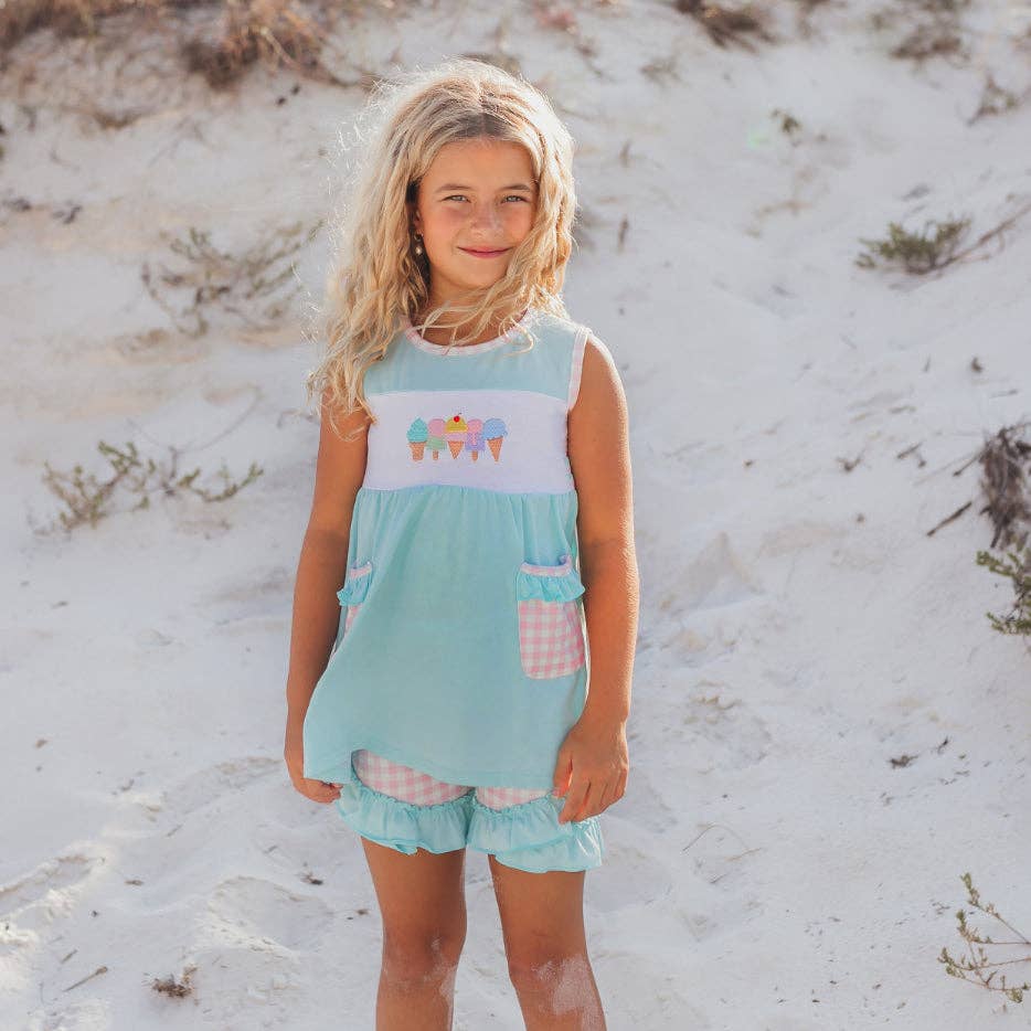 Kids Pastel Ice Cream Gingham Ruffle Spring Summer Short Set - Tiny Tots Boutique