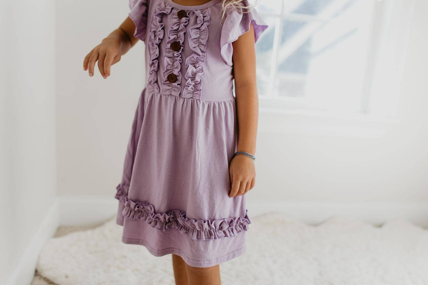 Kids Pastel Lavender Ruffle Button Spring Easter Dress - Tiny Tots Boutique