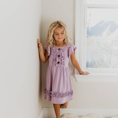 Kids Pastel Lavender Ruffle Button Spring Easter Dress - Tiny Tots Boutique