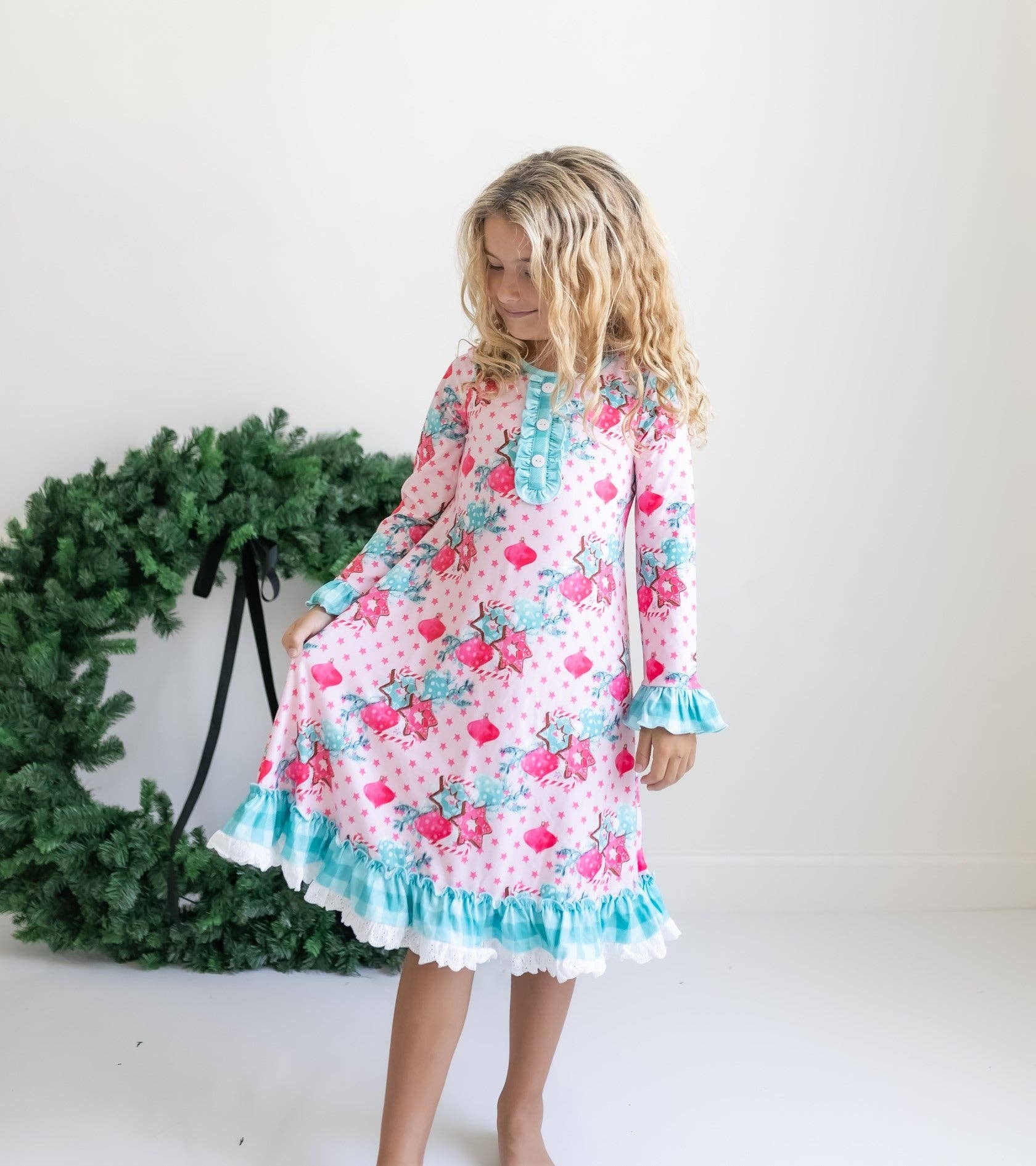 Kids Pink Christmas Holiday Cookie Ruffle Lounge Play Gown - Tiny Tots Boutique