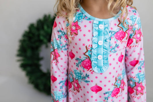 Kids Pink Christmas Holiday Cookie Ruffle Lounge Play Gown - Tiny Tots Boutique