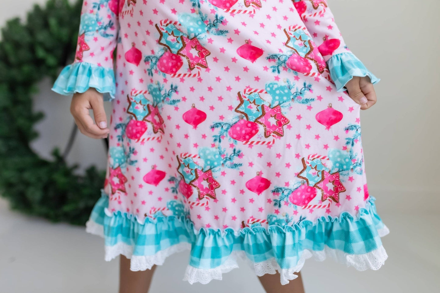 Kids Pink Christmas Holiday Cookie Ruffle Lounge Play Gown - Tiny Tots Boutique