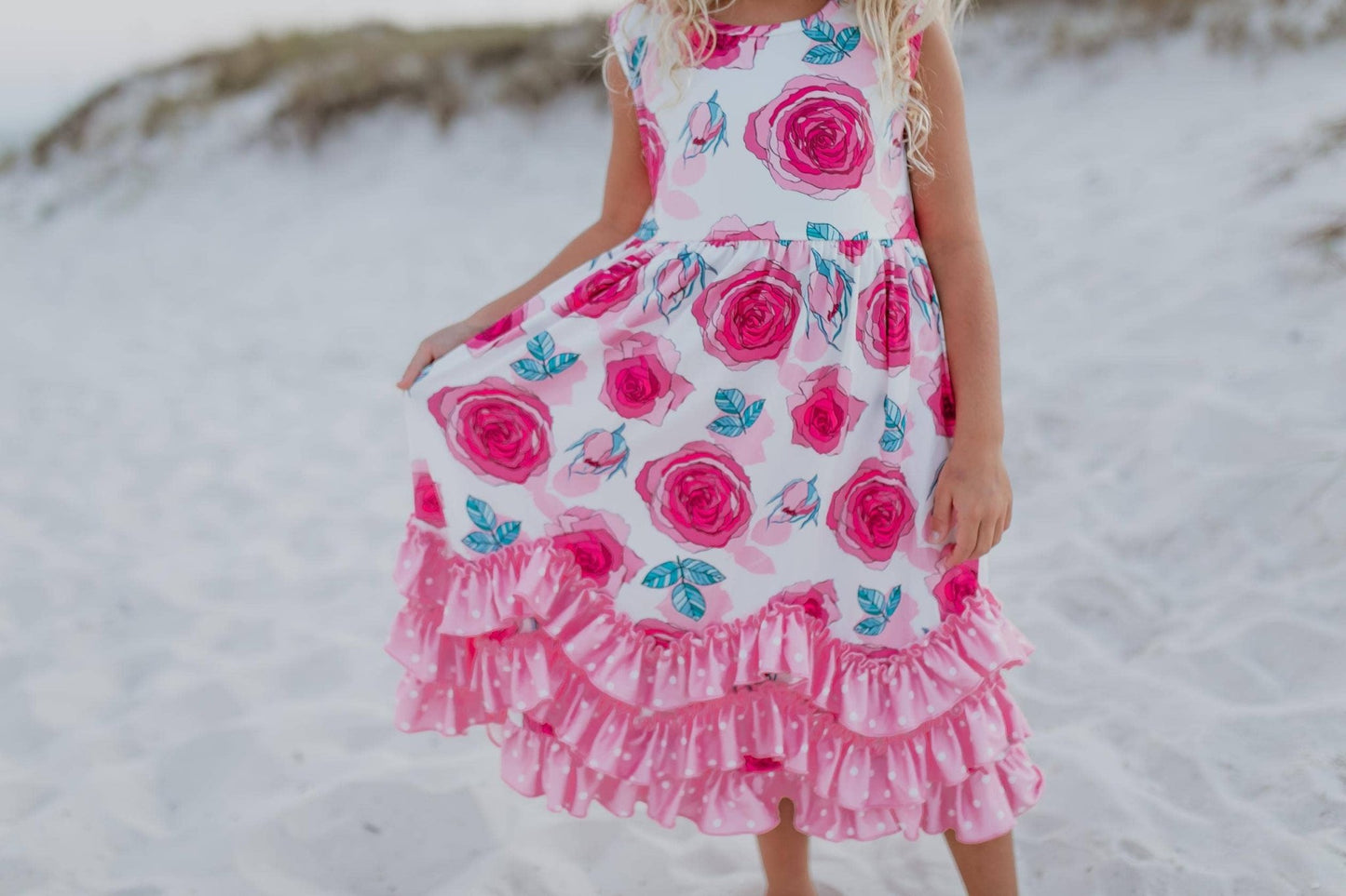 Kids Pink Rose 3 Ruffle Spring Summer Easter Dress - Tiny Tots Boutique