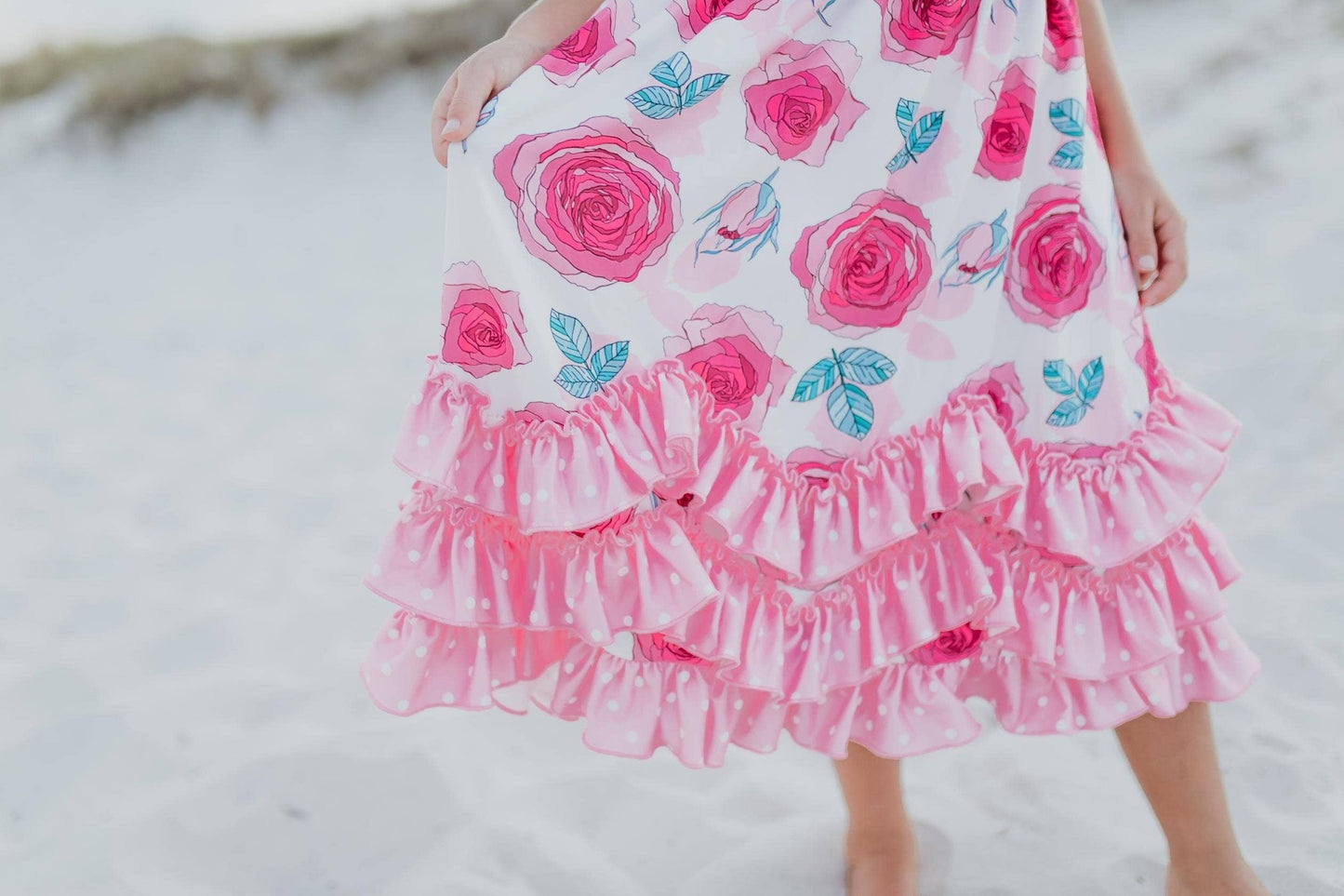 Kids Pink Rose 3 Ruffle Spring Summer Easter Dress - Tiny Tots Boutique
