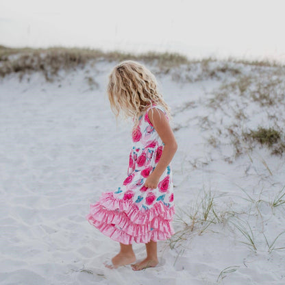 Kids Pink Rose 3 Ruffle Spring Summer Easter Dress - Tiny Tots Boutique