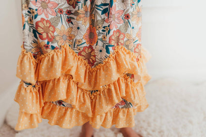 Kids Retro Butter Floral 3 Ruffle Spring Summer Easter Dress - Tiny Tots Boutique