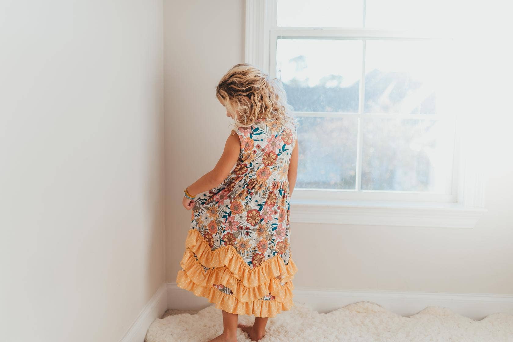 Kids Retro Butter Floral 3 Ruffle Spring Summer Easter Dress - Tiny Tots Boutique