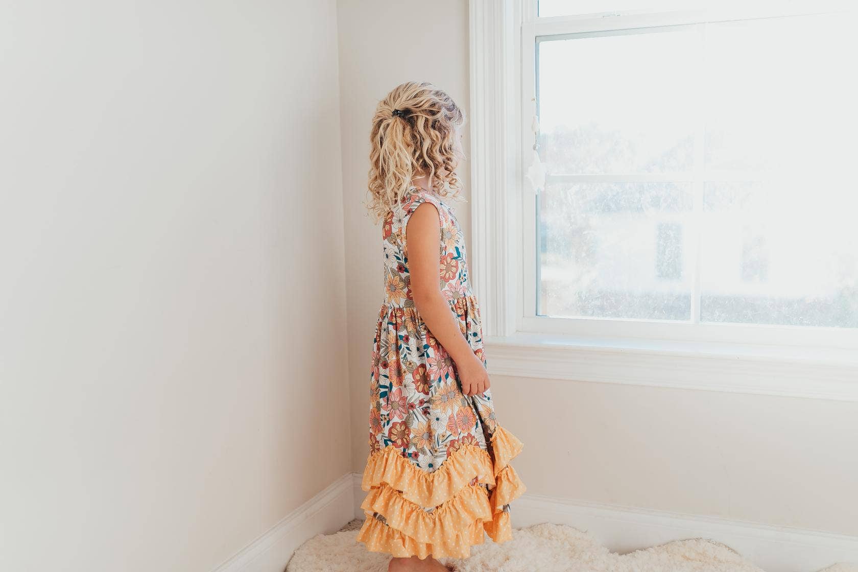 Kids Retro Butter Floral 3 Ruffle Spring Summer Easter Dress - Tiny Tots Boutique