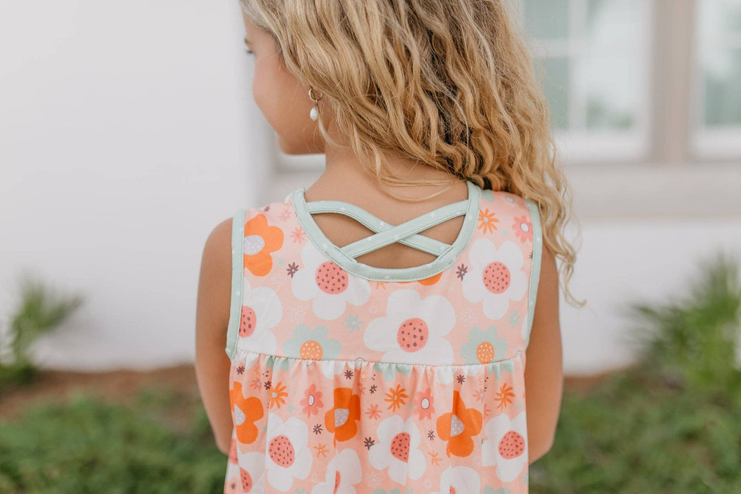 Kids Sage & Rust Retro Flower Spring Summer Short Set - Tiny Tots Boutique