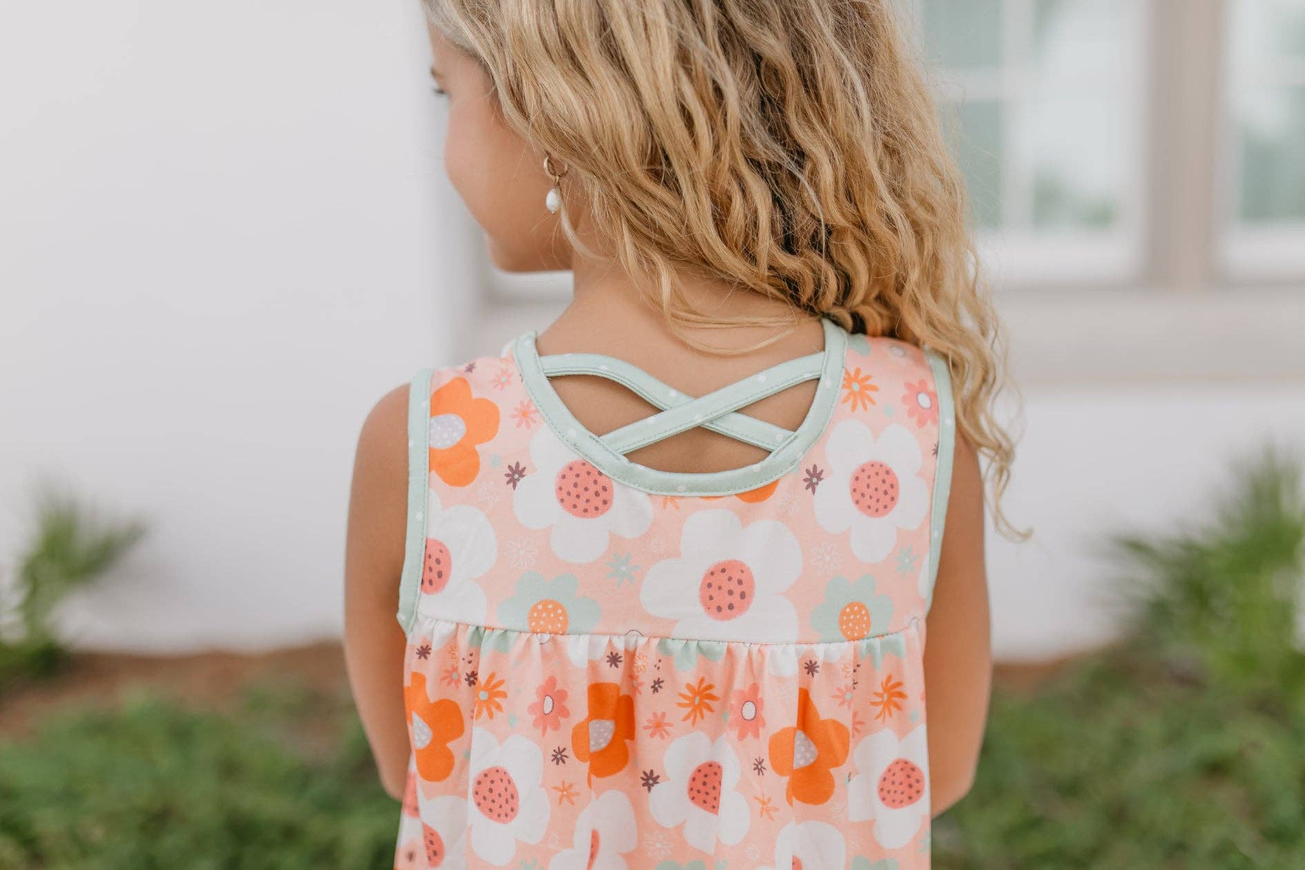 Kids Sage & Rust Retro Flower Spring Summer Short Set - Tiny Tots Boutique