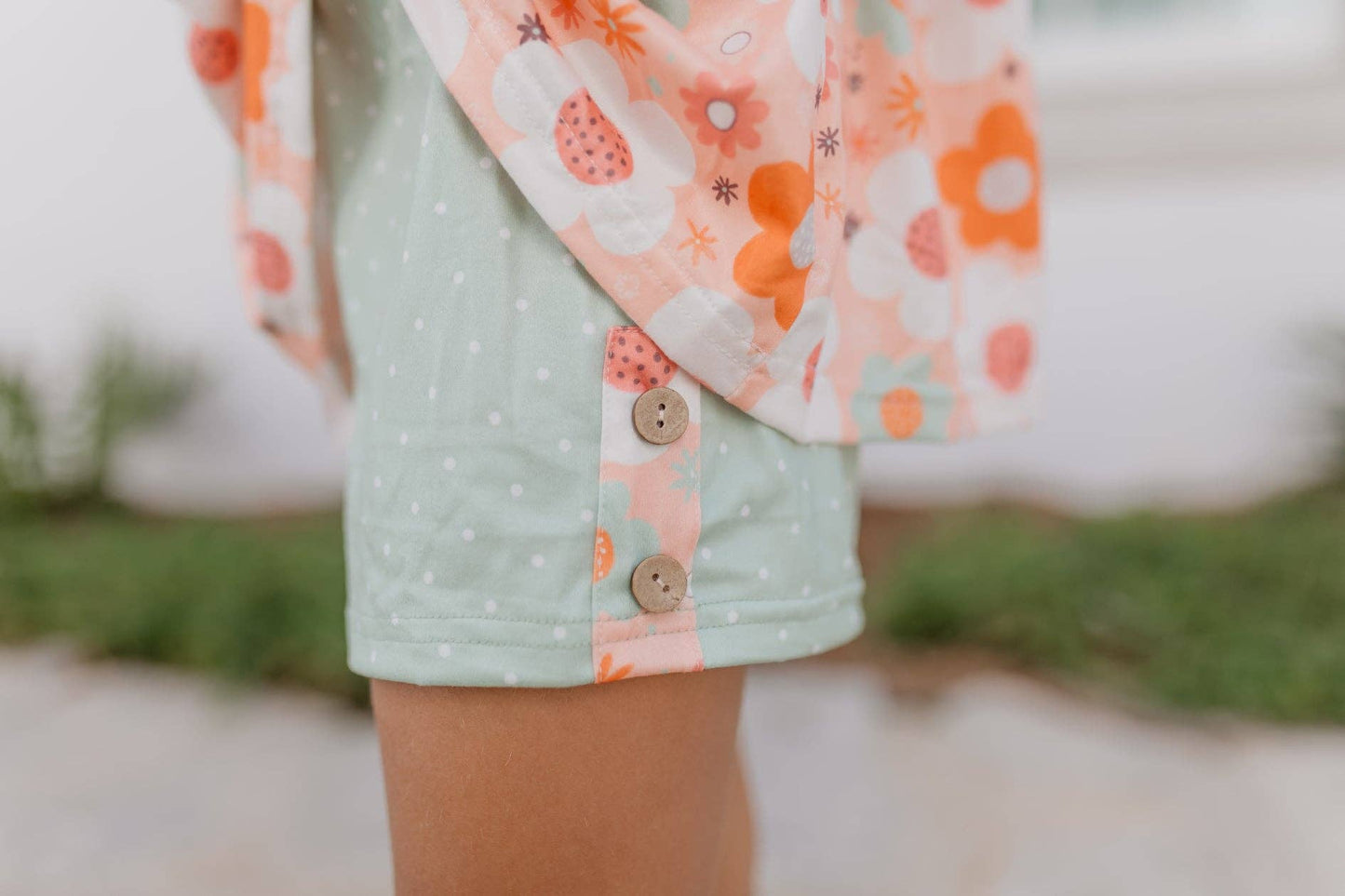 Kids Sage & Rust Retro Flower Spring Summer Short Set - Tiny Tots Boutique