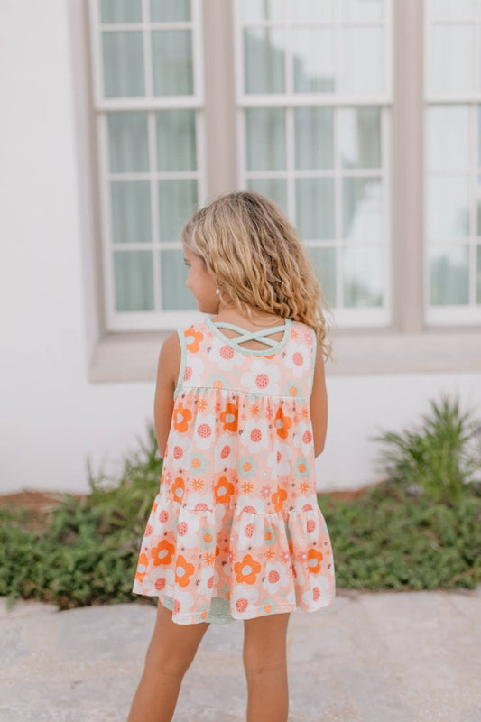 Kids Sage & Rust Retro Flower Spring Summer Short Set - Tiny Tots Boutique
