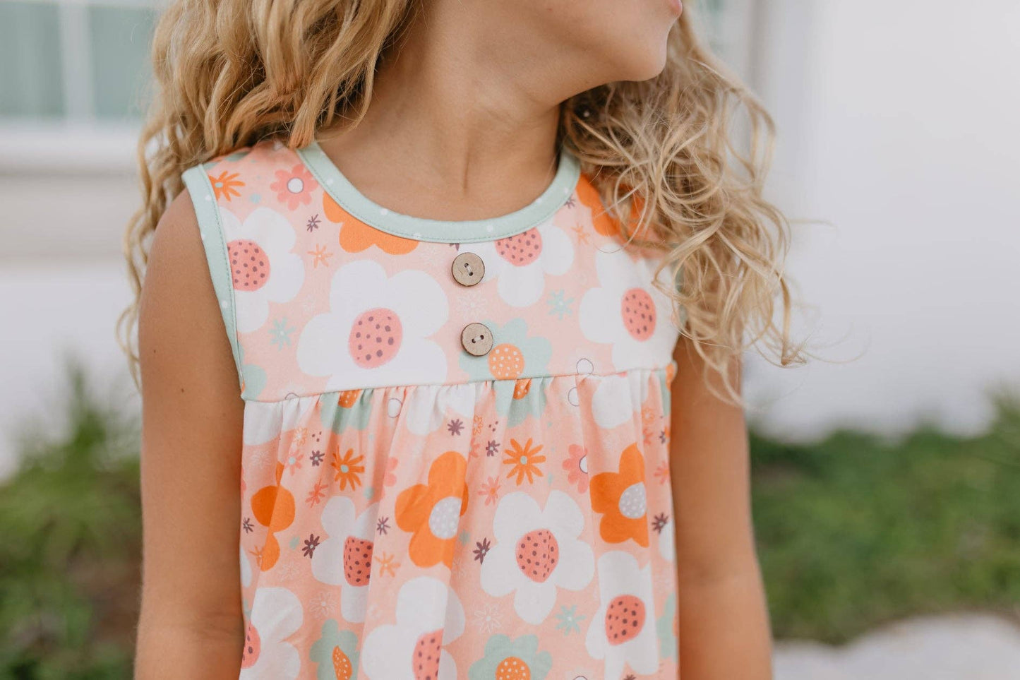 Kids Sage & Rust Retro Flower Spring Summer Short Set - Tiny Tots Boutique