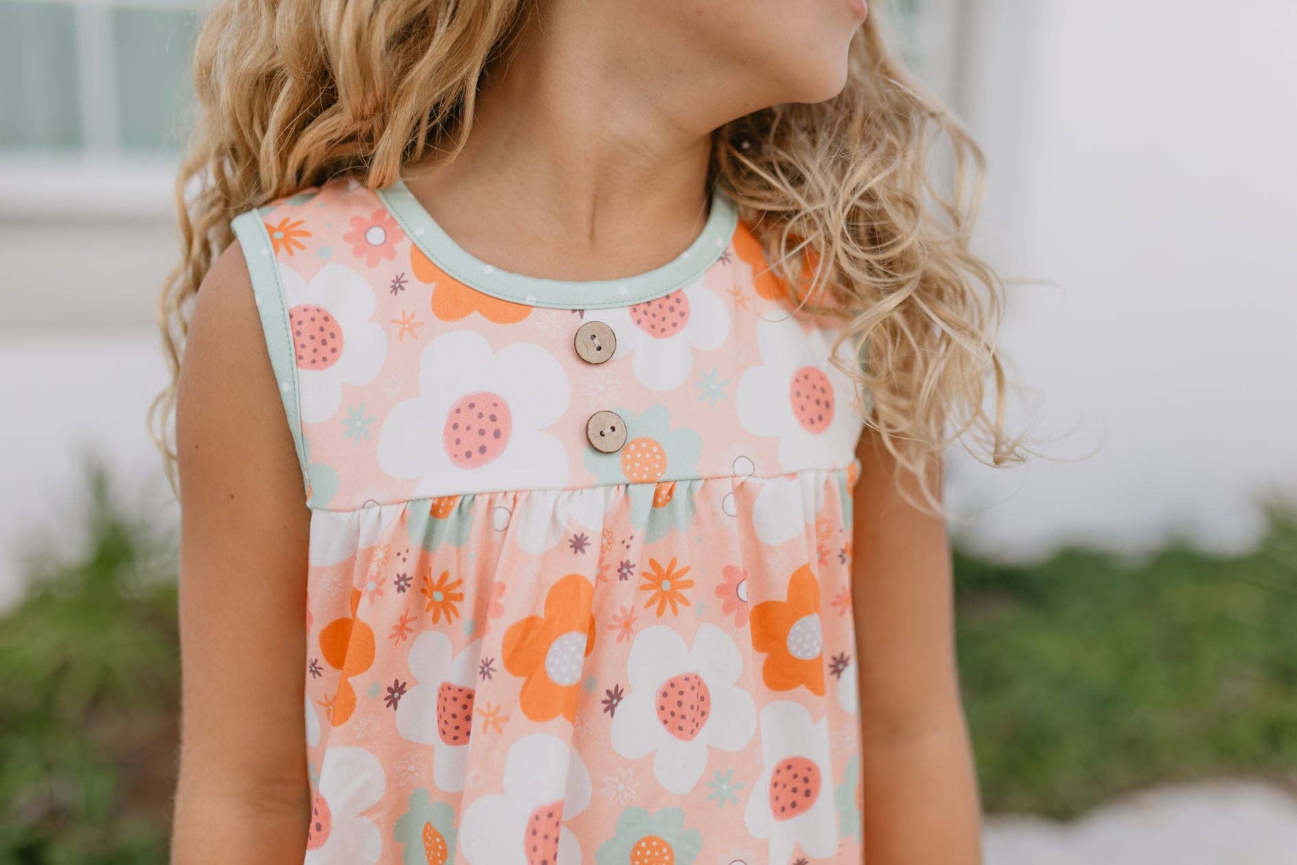 Kids Sage & Rust Retro Flower Spring Summer Short Set - Tiny Tots Boutique