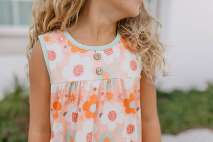 Kids Sage & Rust Retro Flower Spring Summer Short Set - Tiny Tots Boutique
