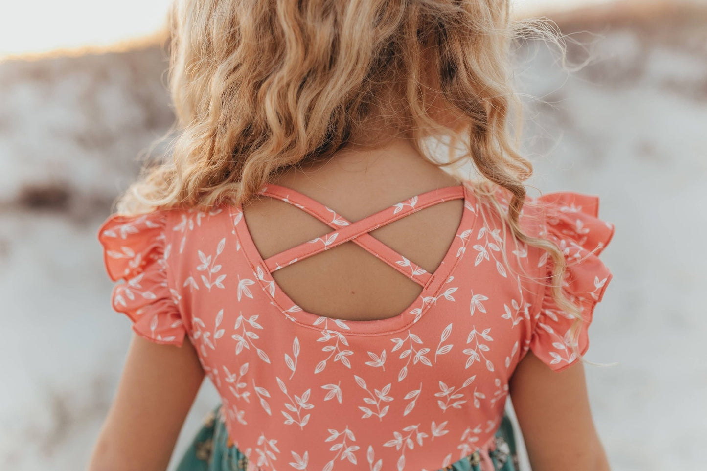 Kids Vintage Sage & Coral Floral Pocket Twirl Spring Dress - Tiny Tots Boutique