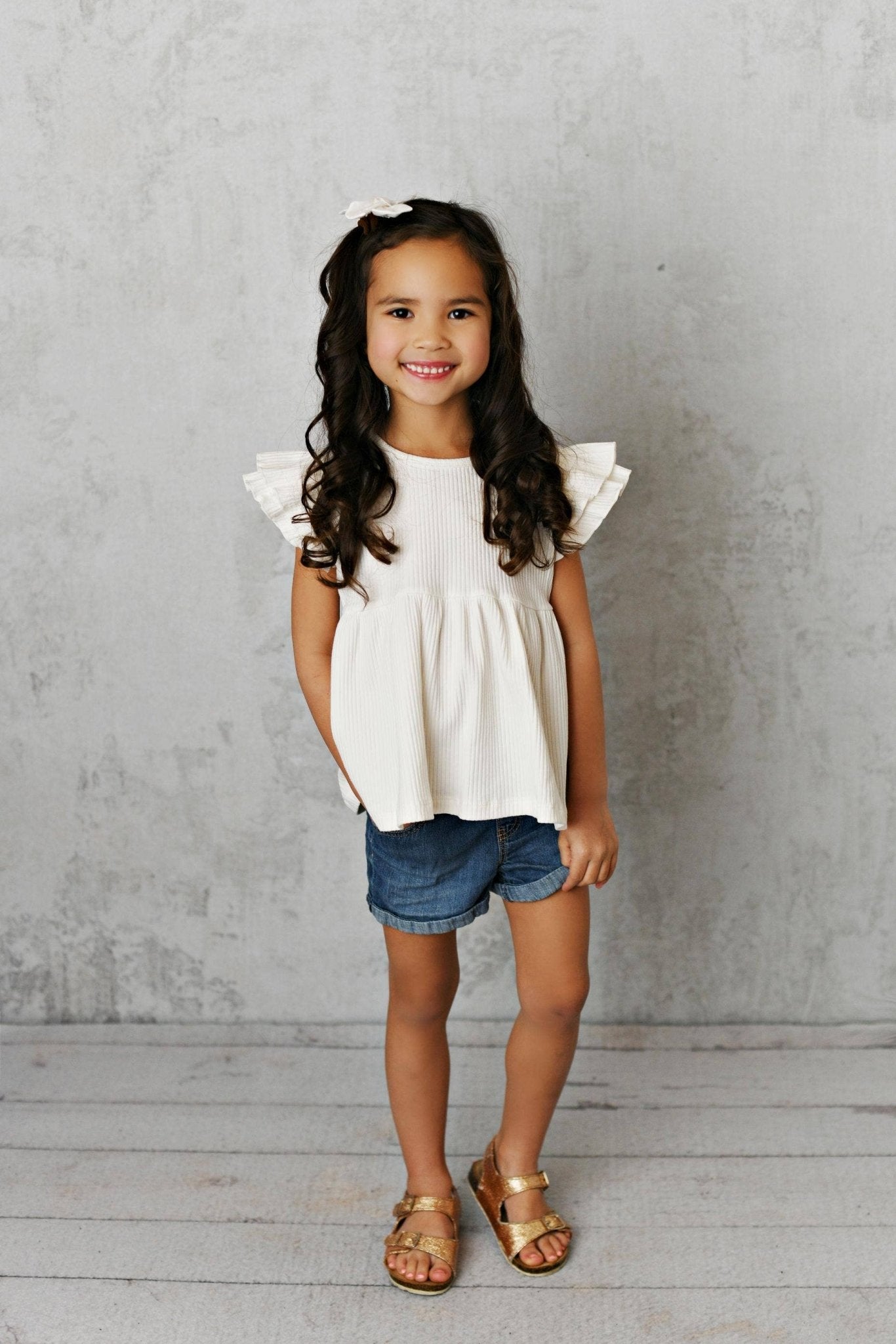 Kids White Double Ruffle Flutter Sleeve Spring Summer Shirt - Tiny Tots Boutique