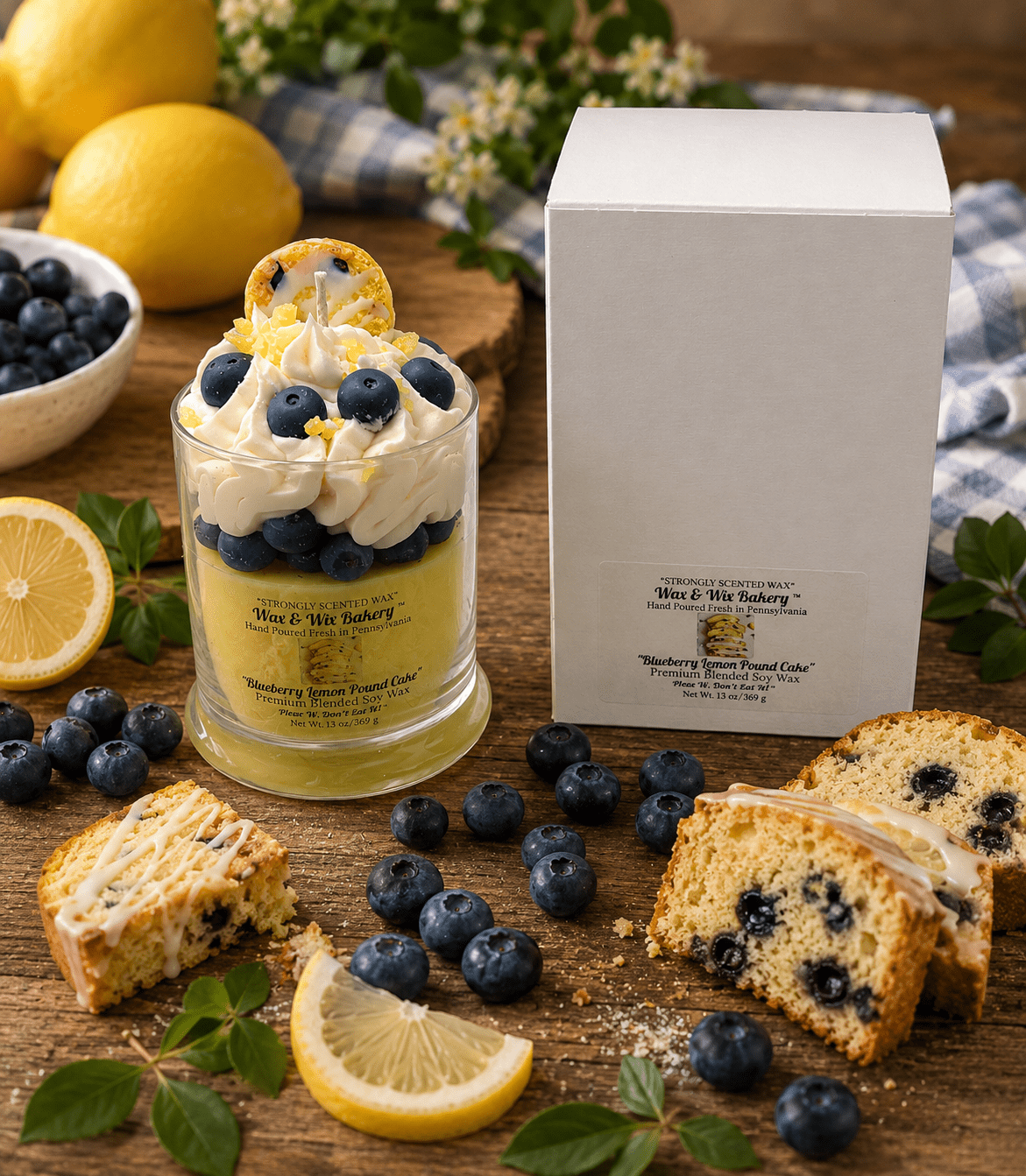 Lemon Blueberry Pound Cake Candle. 13 oz. Dessert Cande - Tiny Tots Boutique