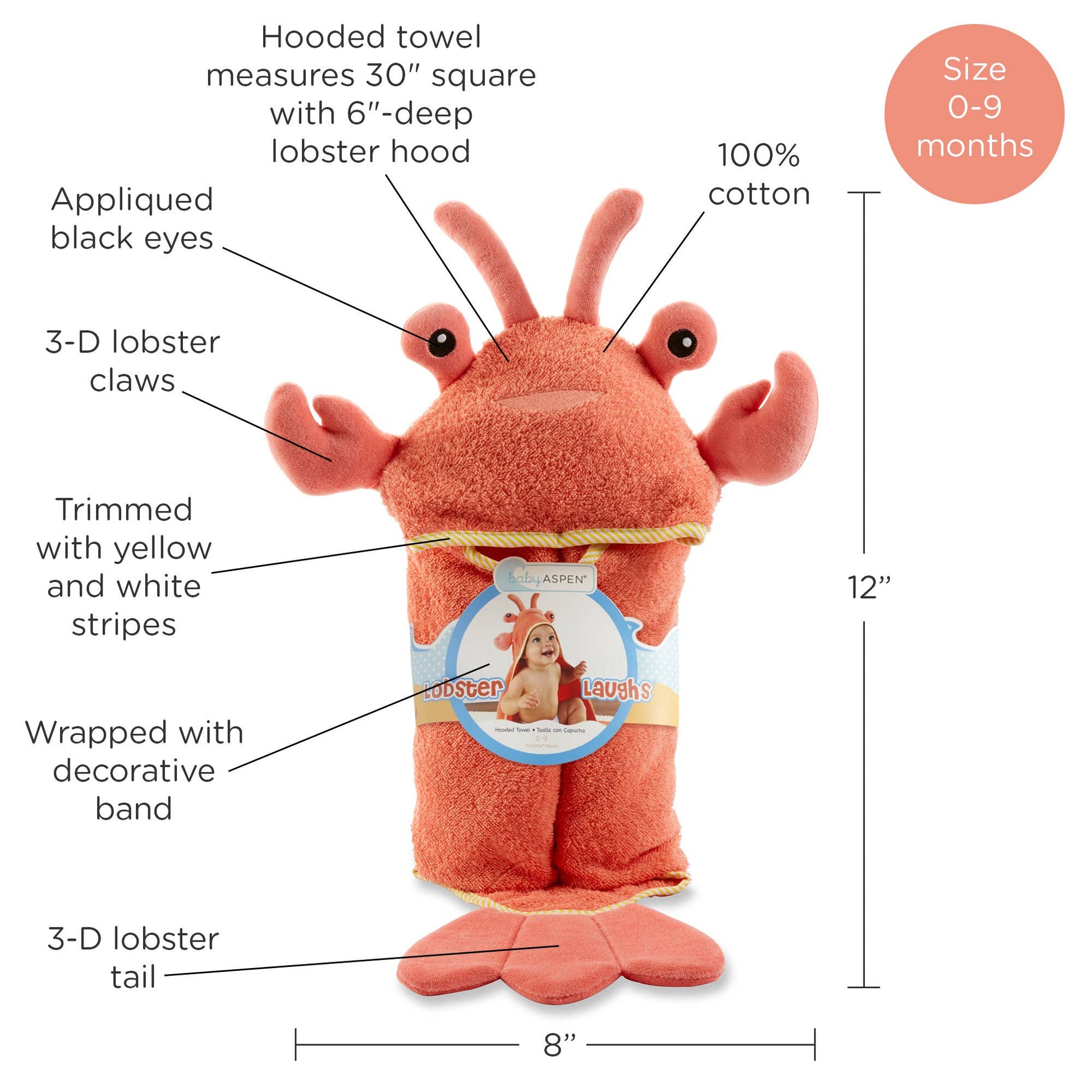 Lobster Hooded Baby Towel (personalization available) - Tiny Tots Boutique
