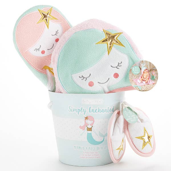 Mermaid 4 Piece Bath Baby Gift Set (Personalization available) - Tiny Tots Boutique
