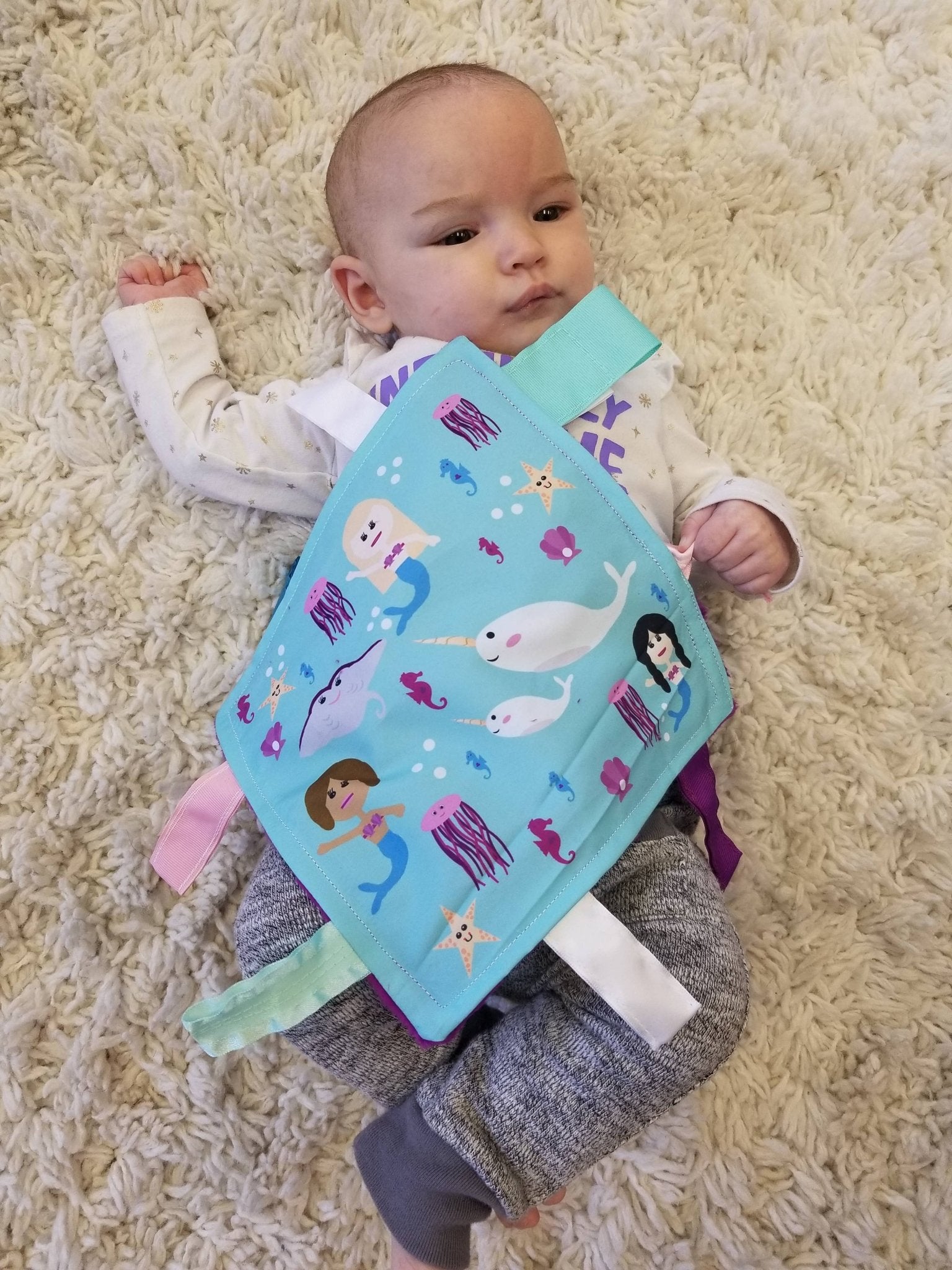 Mermaid Narwhal Crinkle Tag Square 8x8 Baby Teach @ Home Toy - Tiny Tots Boutique