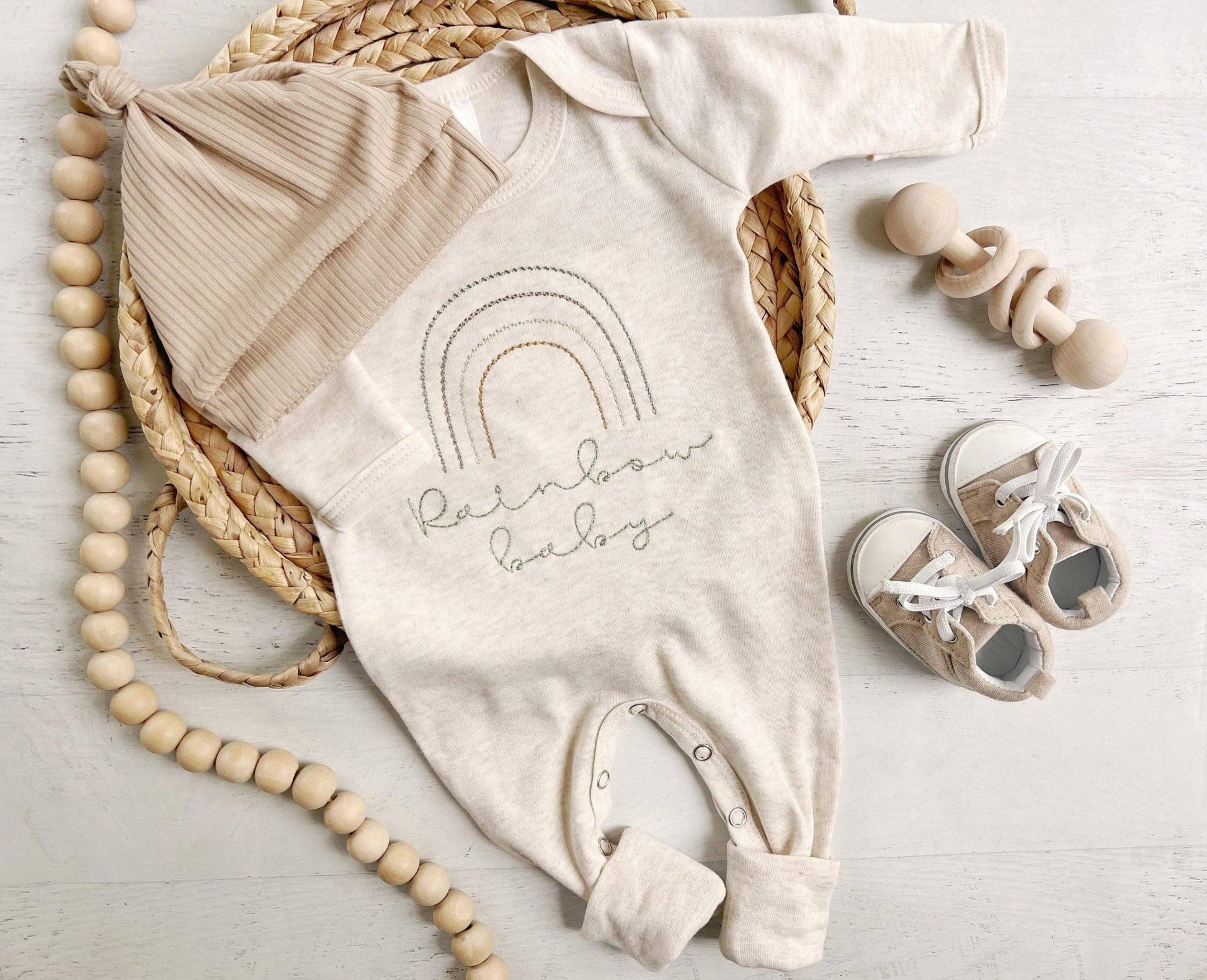 Neutral Tone Boho Rainbow Baby Outfit - Sweet Muted Rainbow - Tiny Tots Boutique
