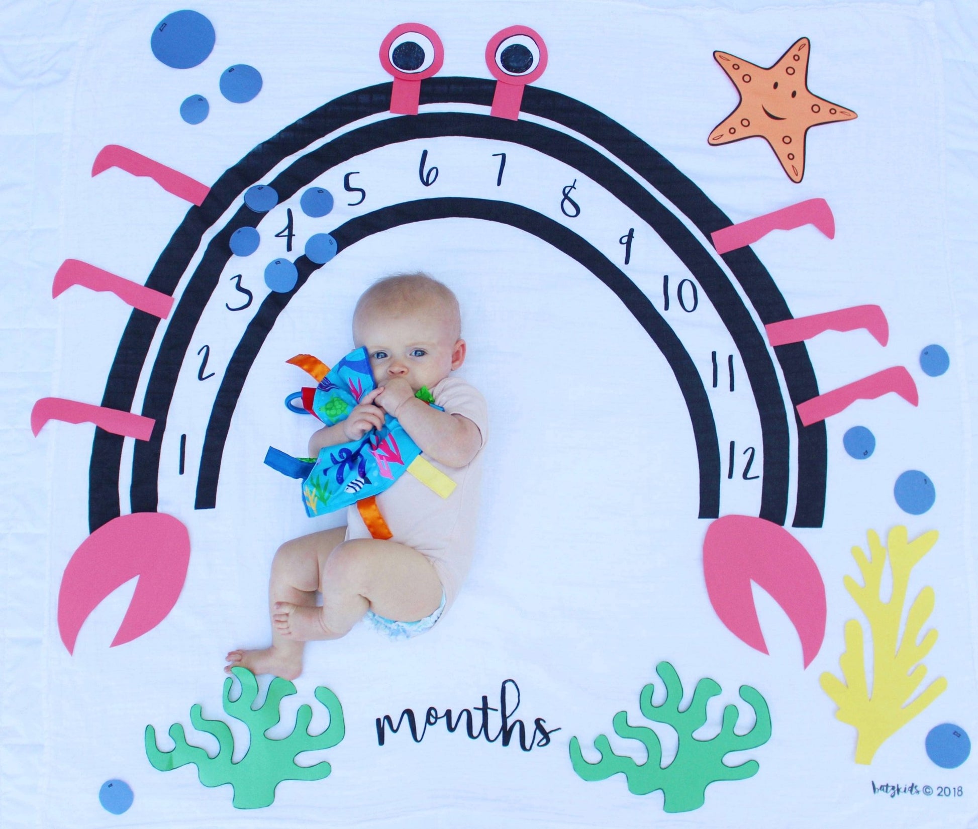 Ocean Fish Crinkle Tag Square 8x8 Baby Teach @ Home Toy - Tiny Tots Boutique